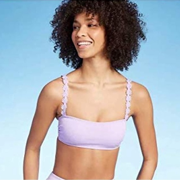 Xhilaration Ribbed Lilac Purple Daisy Bikini Top Bandeau Medium Coquette Beach - Picture 1 of 9